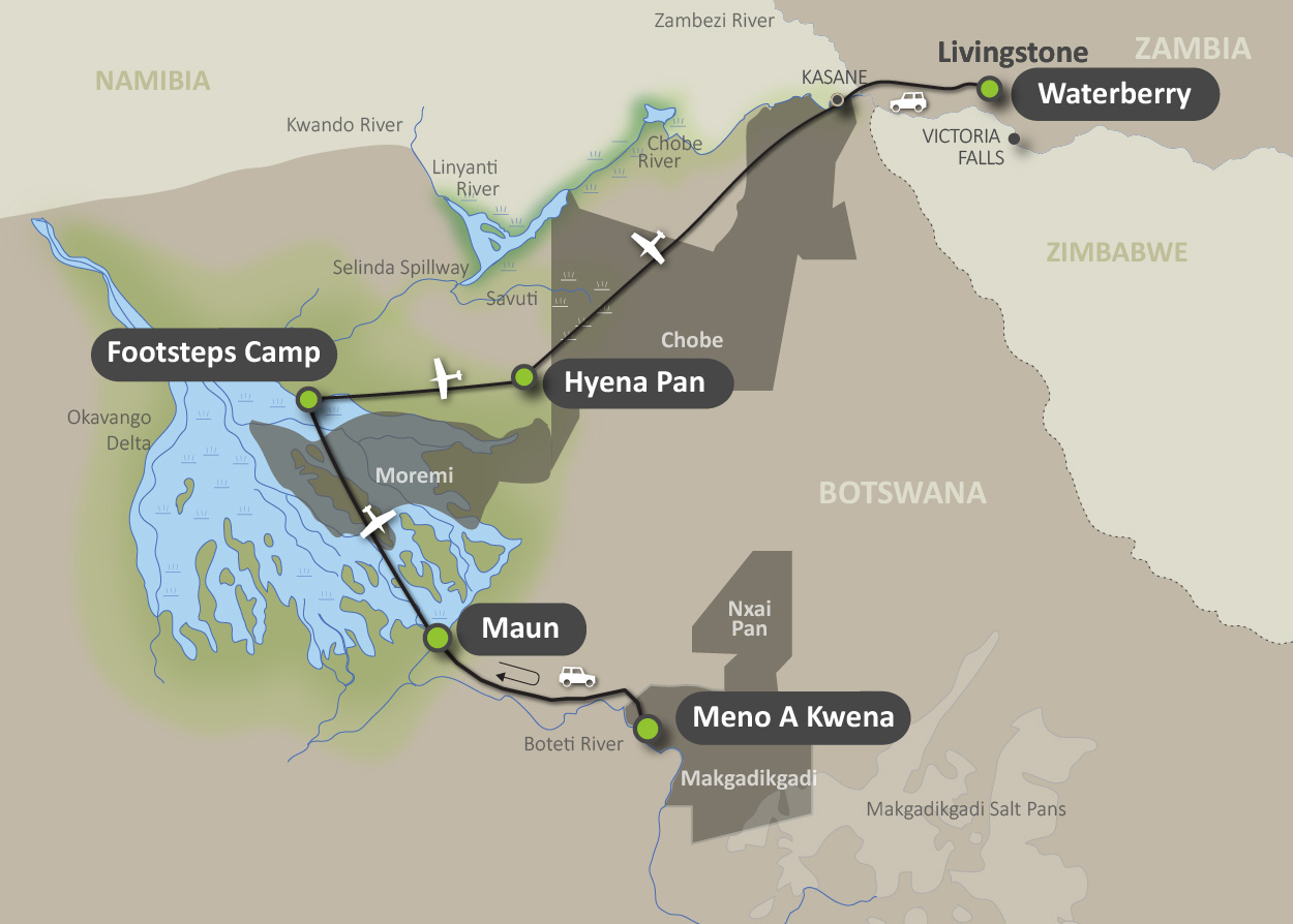 Map of the Botswana Adventure Safari